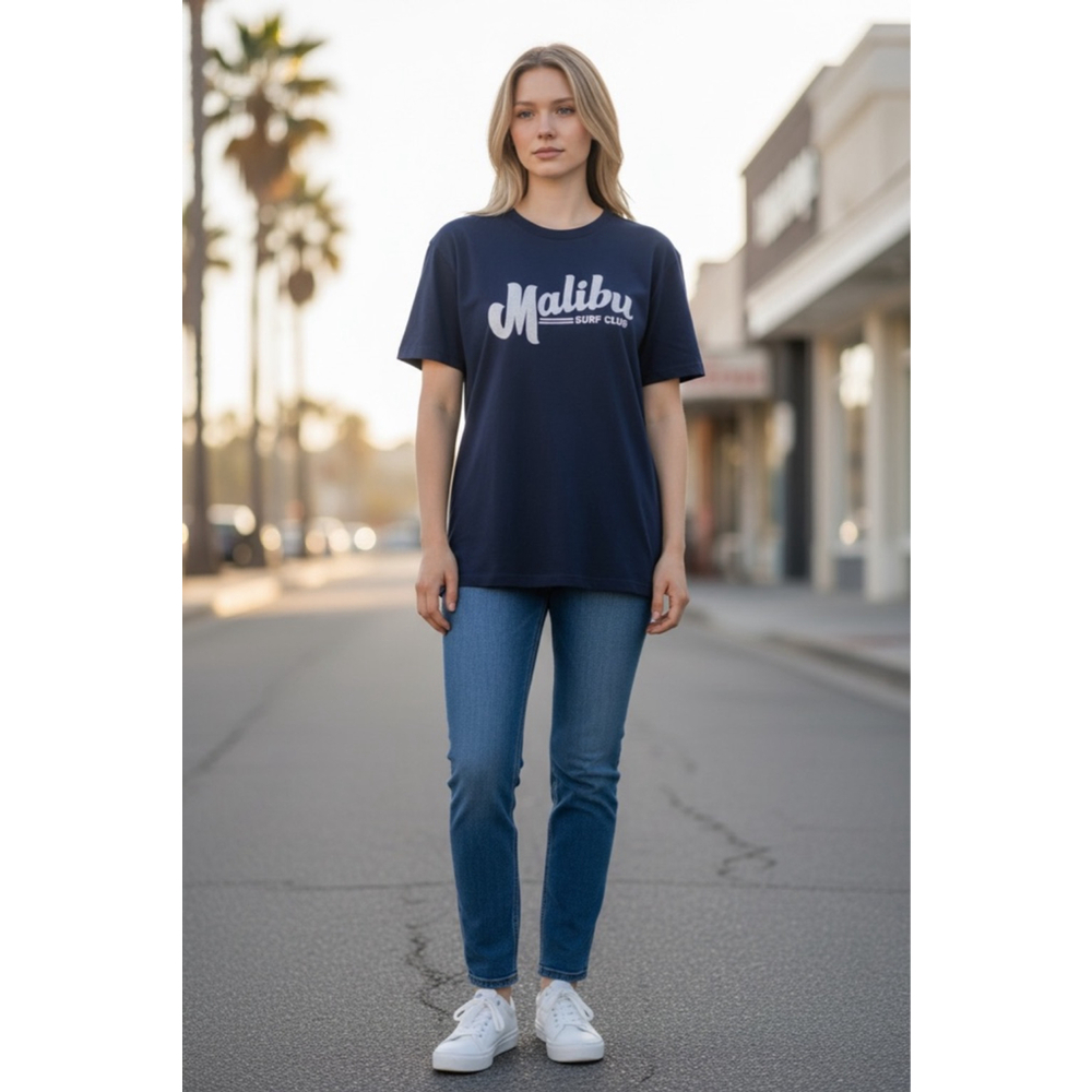 Women's Melrose Place Navy Malibu Surf Club Short Sleeve Tee L